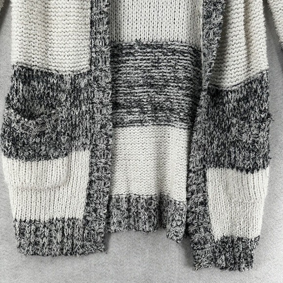 Michael Michael Kors Womens XS Knit Hooded Long Cardigan White Gray Striped‎ - Picture 4 of 14